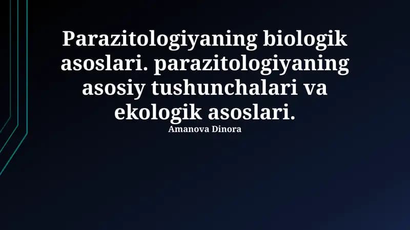 Parazitologiyaning Biologik Asoslari