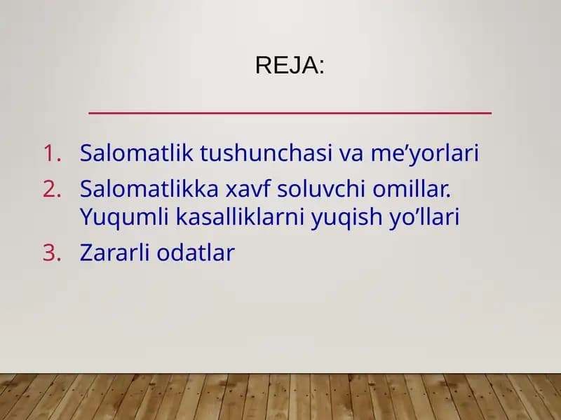 SALOMATLIK TUSHUNCHASI VA ME’YORLARI