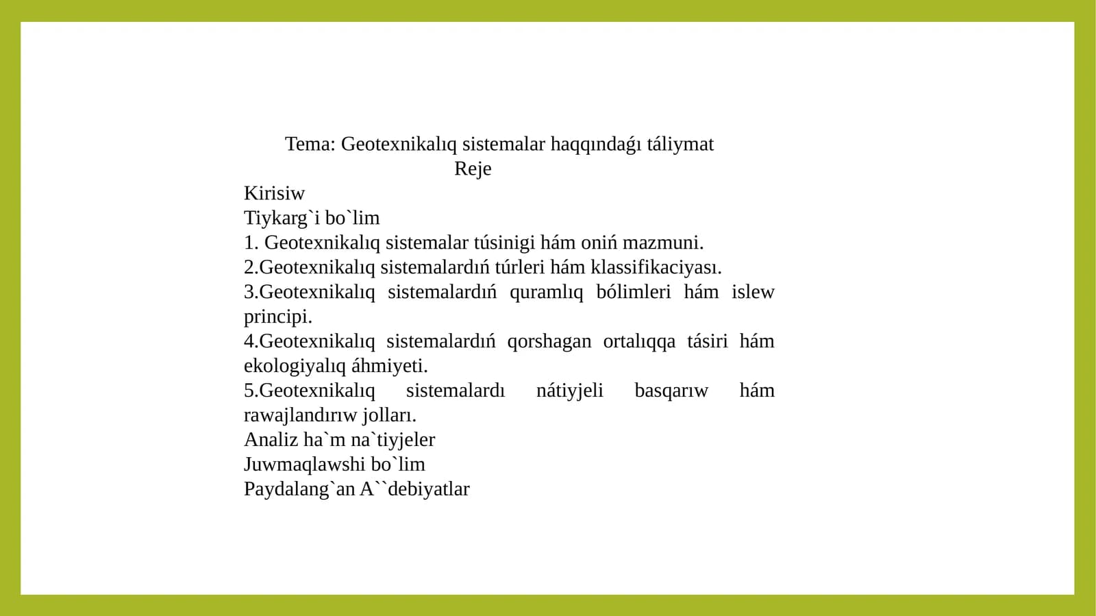 Geotexnikalıq sistemalar haqqındaǵı táliymat
