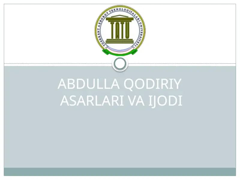 ABDULLA QODIRIYASARLARI VA IJODI
