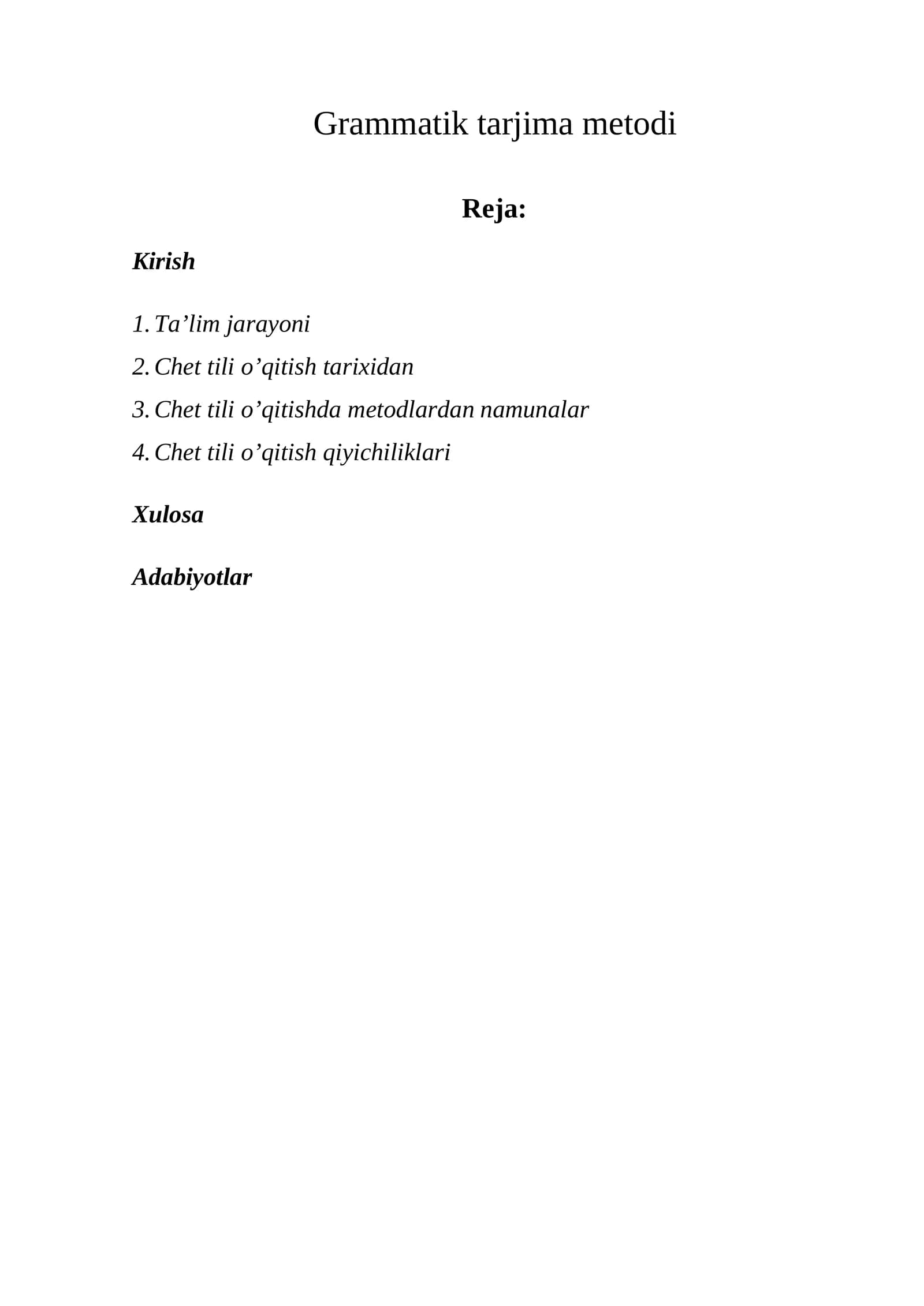 Chet tili o’qitishda metodlardan namunalar