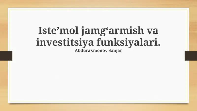 Investitsiya Funktsiyalari