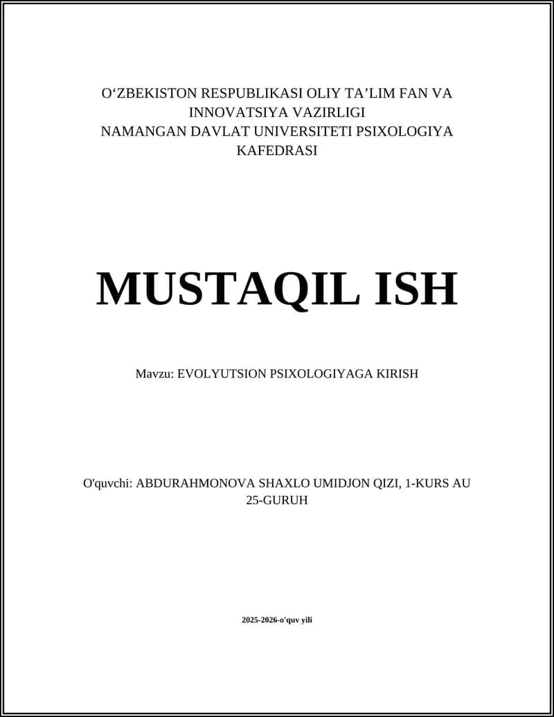 EVOLYUTSION PSIXOLOGIYAGA KIRISH