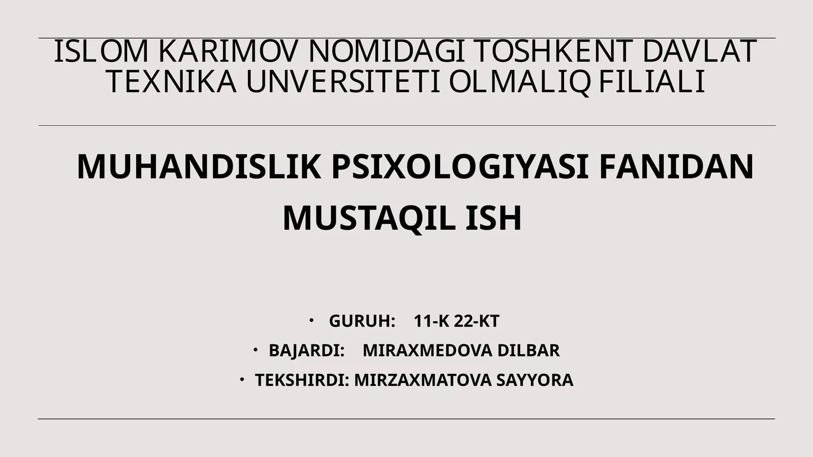 Operator faoliyatining fiziologik va psixologik xususiyatlari