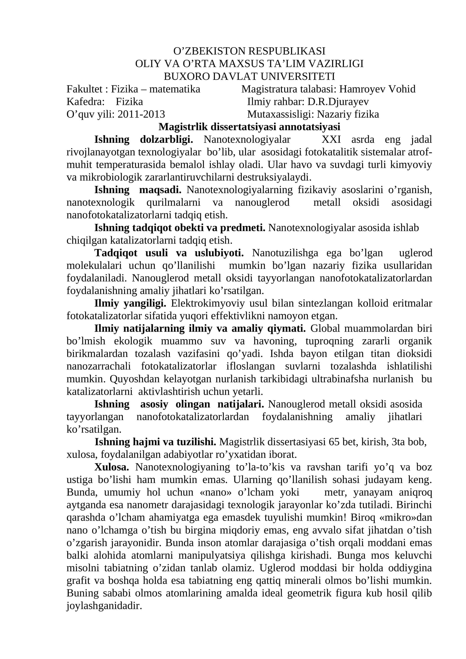 Nanotexnologiyalar XXI asrda