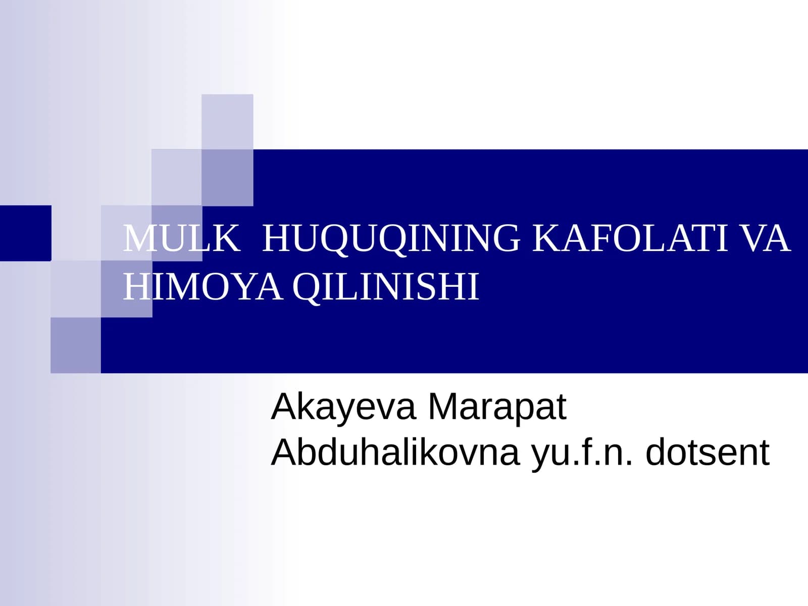 MULK HUQUQINING KAFOLATI VA HIMOYA QILINISHI