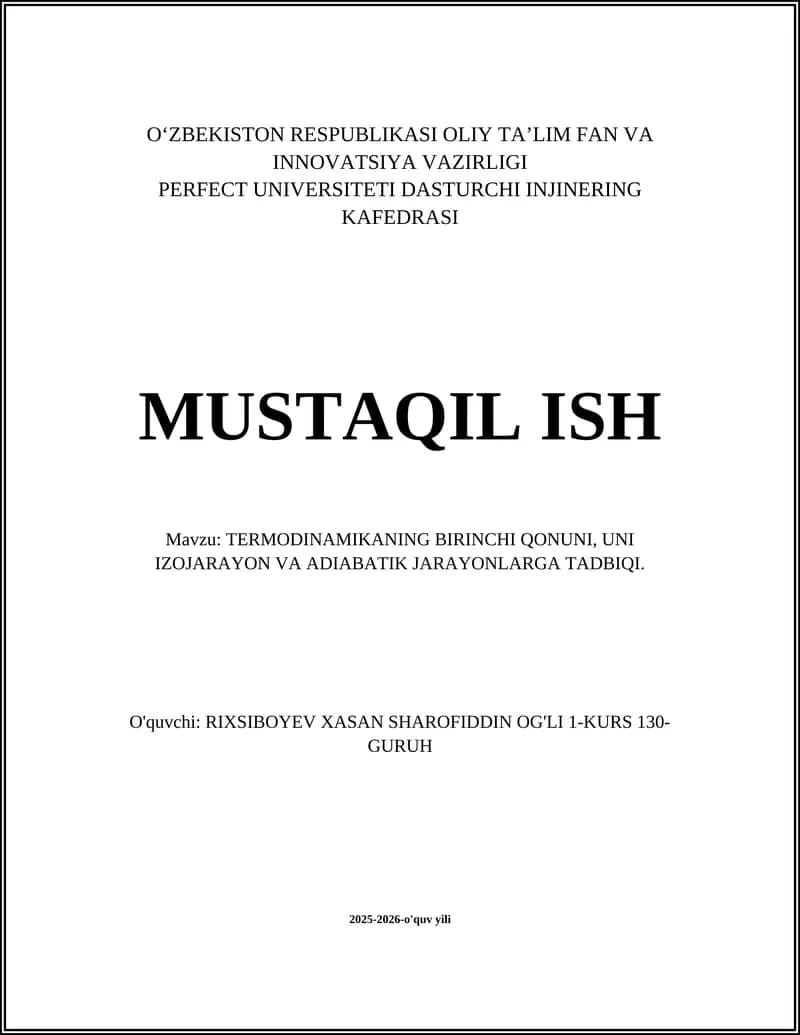 TERMODINAMIKANING BIRINCHI QONUNI