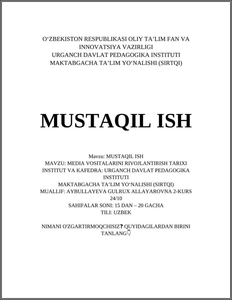 MEDIA VOSITALARINI RIVOJLANTIRISH TARIXI