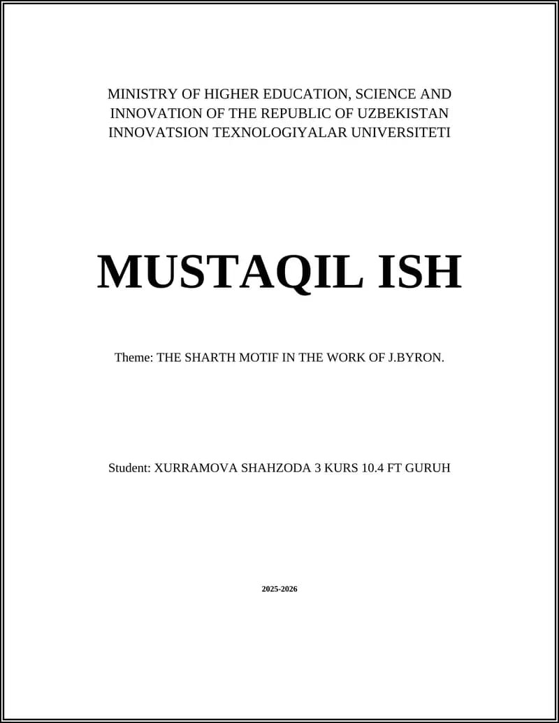 The SHARTH MOTIF IN THE WORK OF J.BYRON