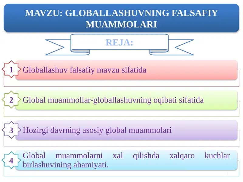 GLOBALLASHUVNING FALSAFIY MUAMMOLARI