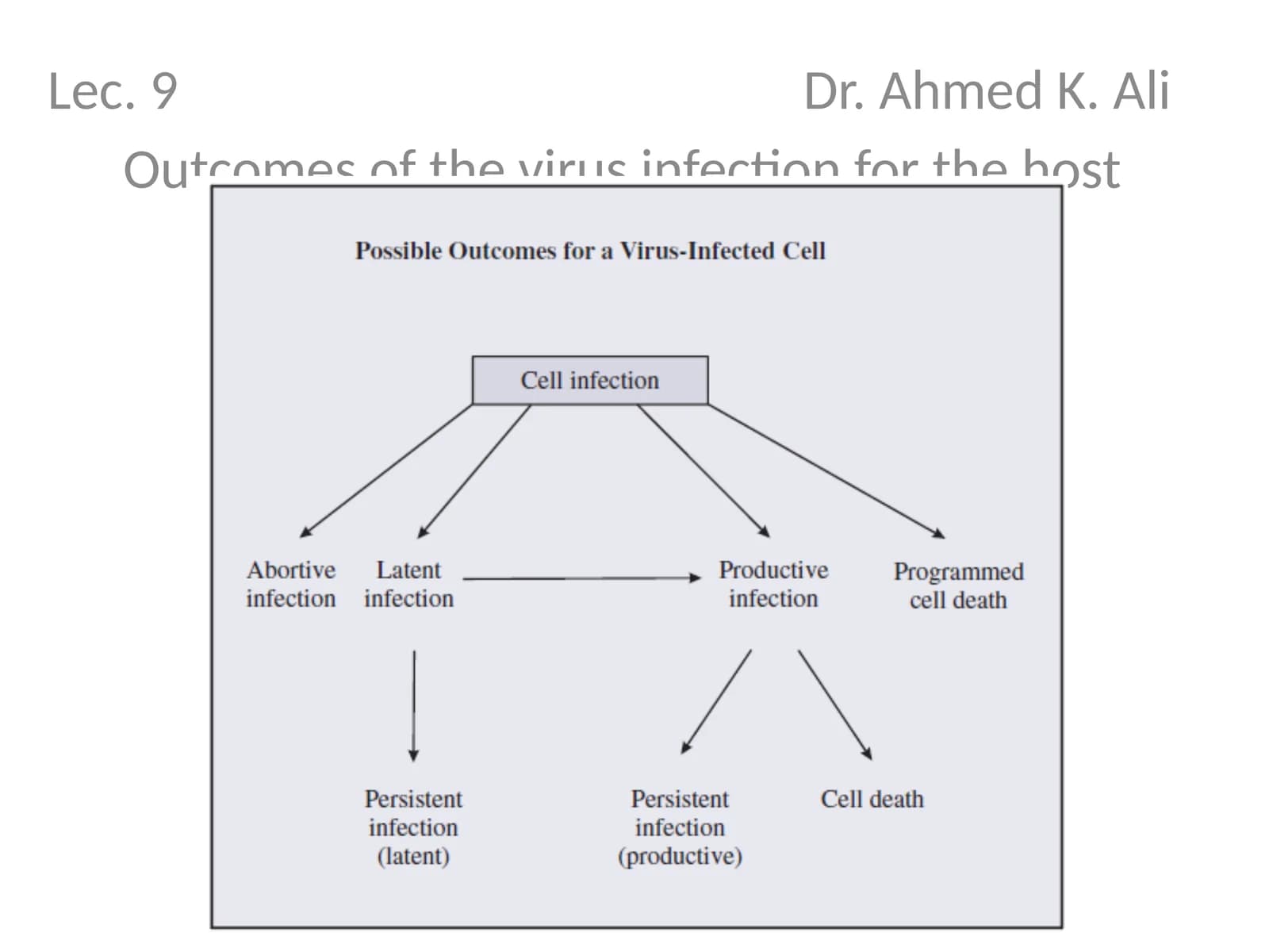 Outcomes of the virus infection for the host