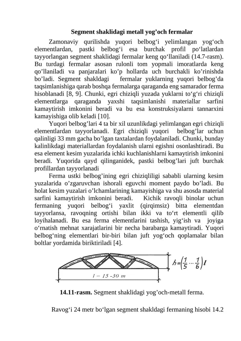 Segment shaklidagi metall yog’och fermalar
