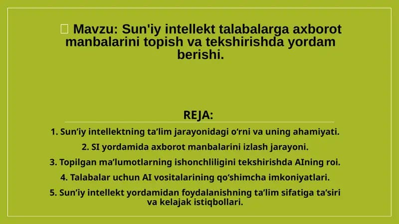 Sun'iy intellekt talabalarga axborot manbalarini topish va tekshirishda yordam berishi