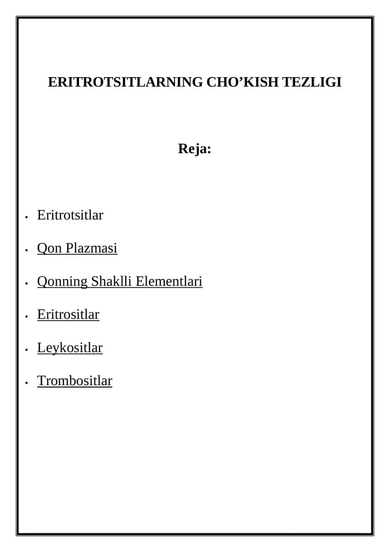 Eritrotsitlarning choʻkish tezligi