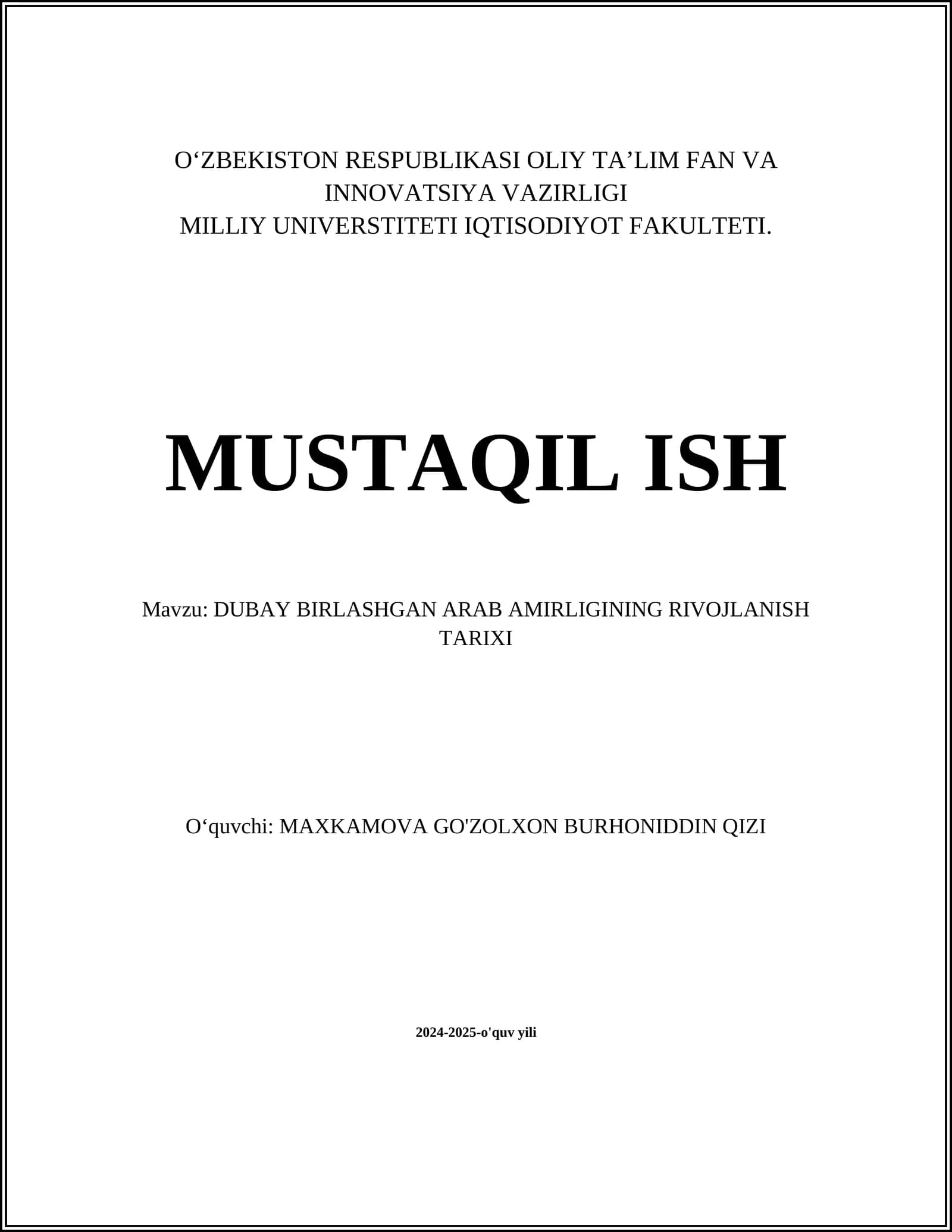 DUBAY BIRLASHGAN ARAB AMIRLIGINING RIVOJLANISH TARIXI