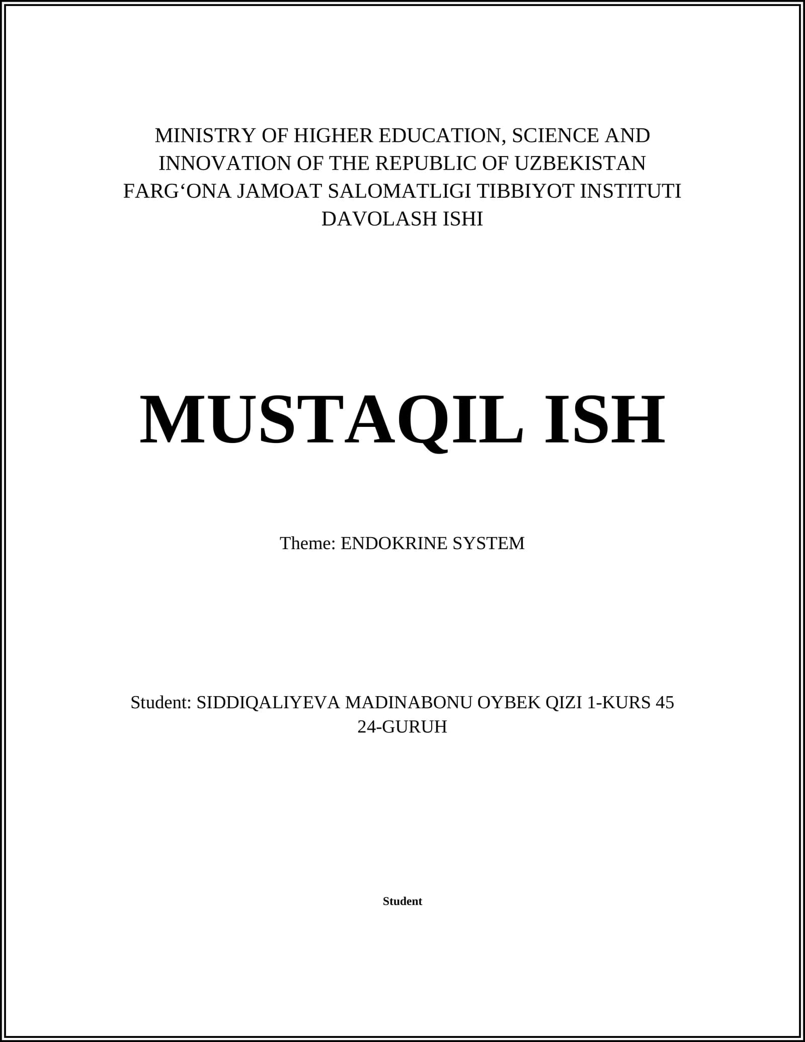 FARGʻONA JAMOAT SALOMATLIGI TIBBIYOT INSTITUTI DAVOLASH ISHI