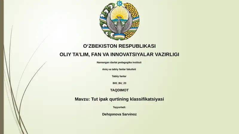 Tut ipak qurtining klassifikatsiyasi