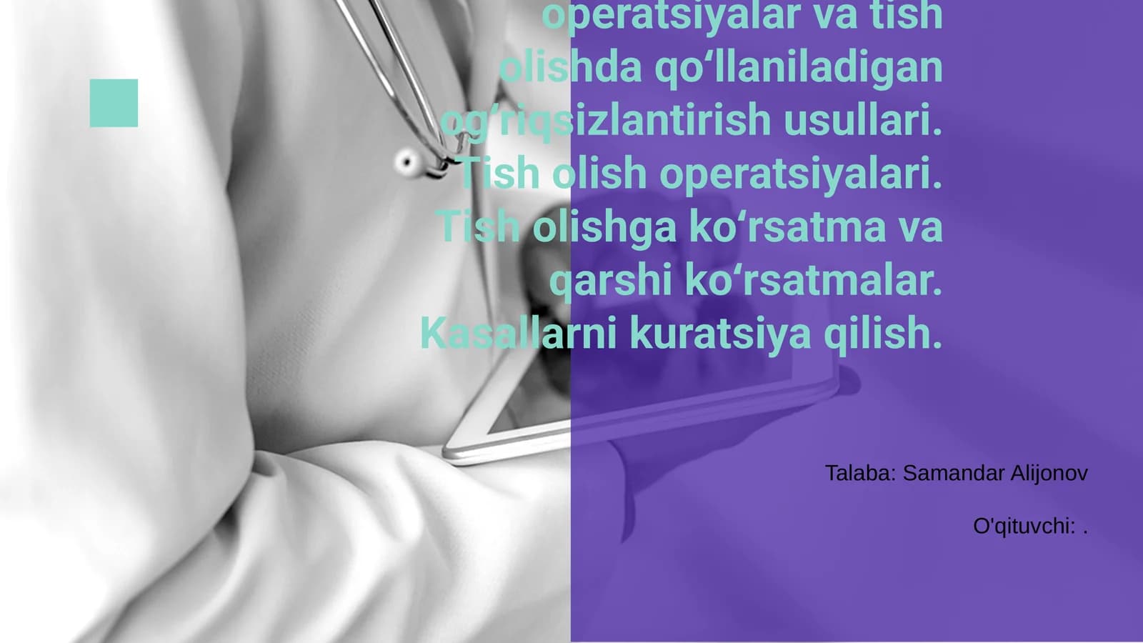 Stomatologik Operatsiyalar va Og‘riqsizlantirish Usullari