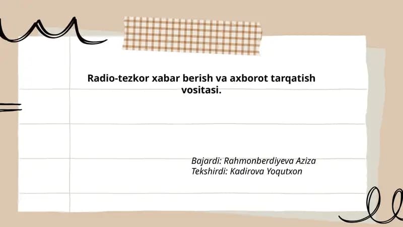 Radio-tezkor xabar berish va axborot tarqatish vositasi