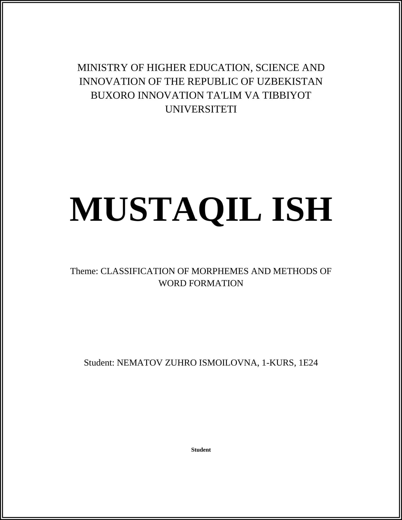 CLASSIFICATION OF MORPHEMES AND METHODS OF WORD FORMATION
