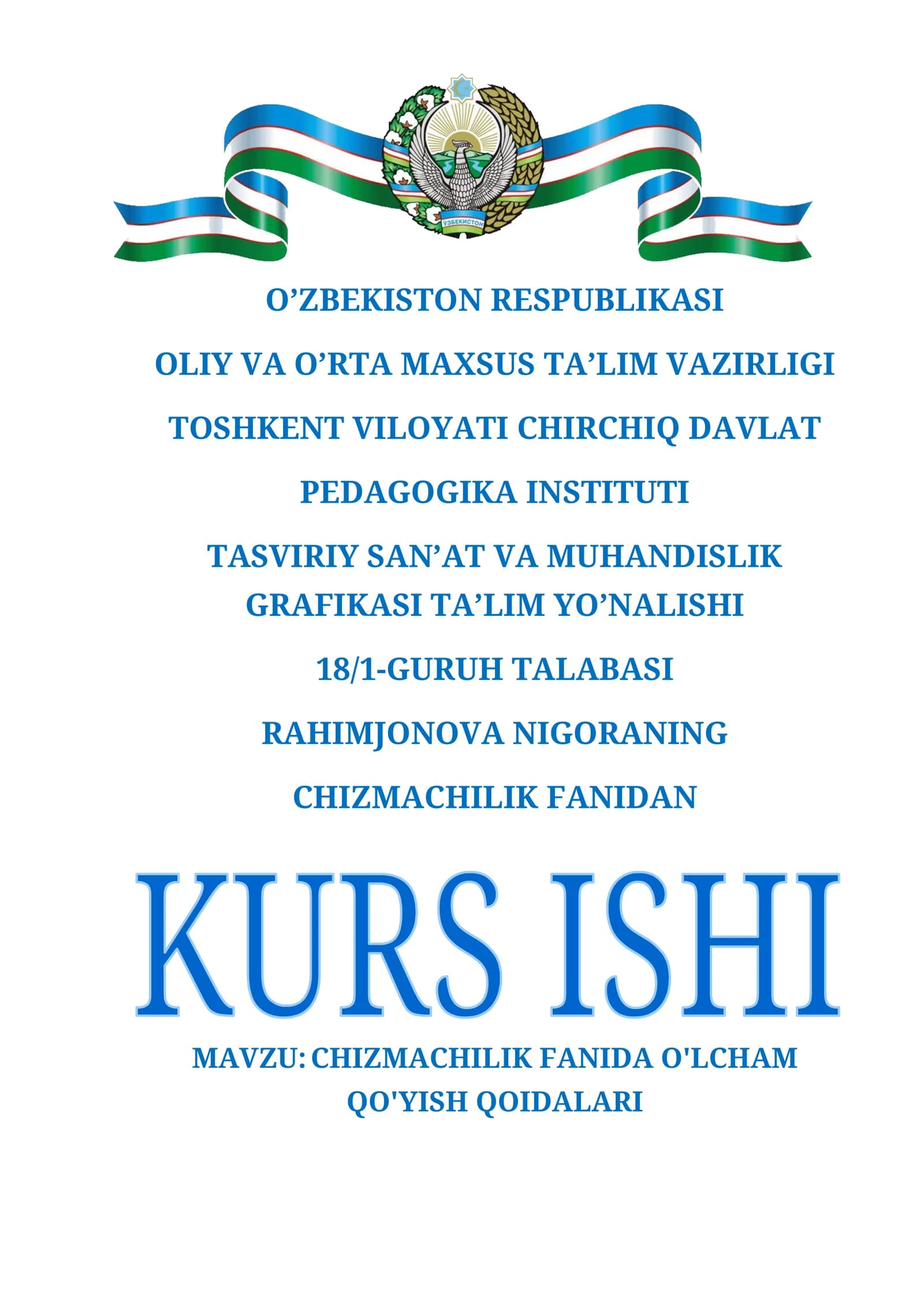CHIZMACHILIK FANIDA O'LCHAM QO'YISH QOIDALARI