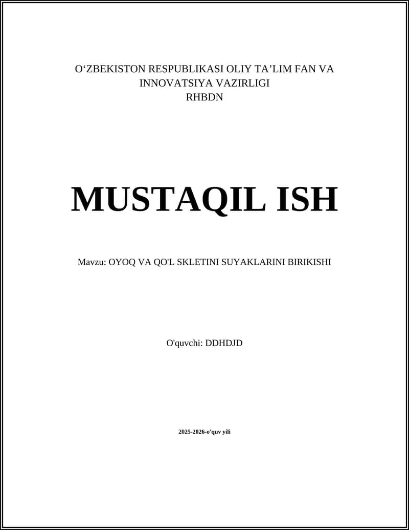 OYOQ VA QO'L SKLETINI SUYAKLARINI BIRIKISHI