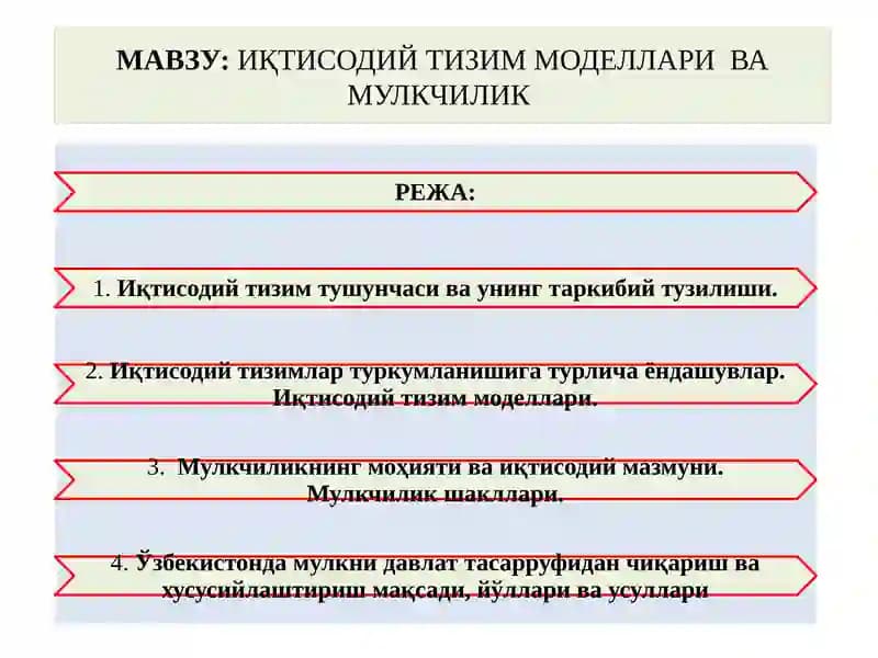 Иқтисодийтизиммоделлари ва Мулкчилик