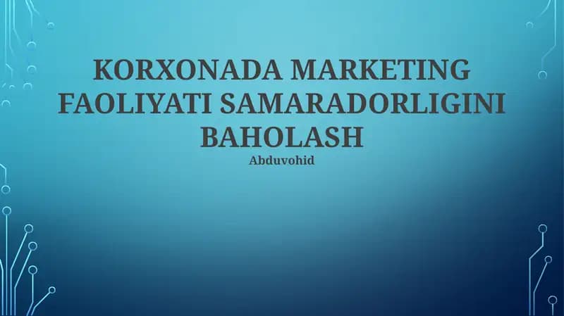 Marketing Faoliyati Samaradorligini Baholash
