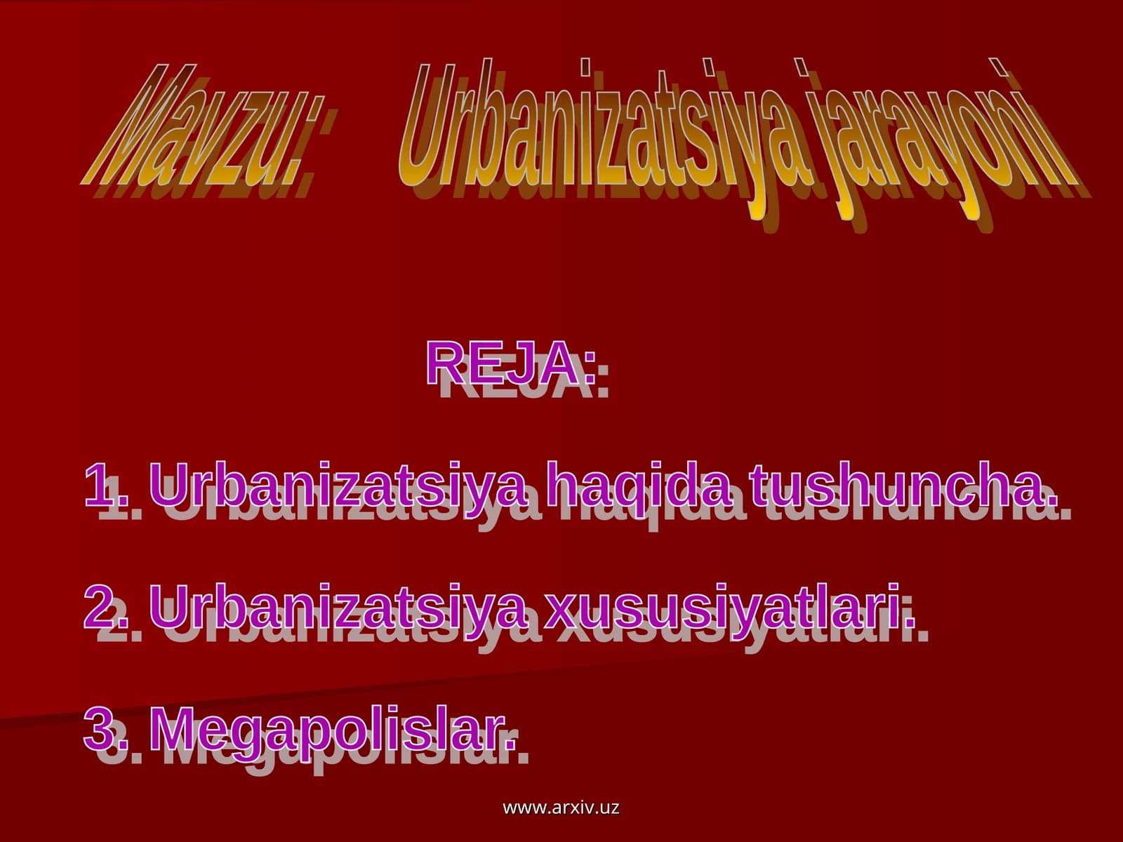 Urbanizatsiya jarayoni