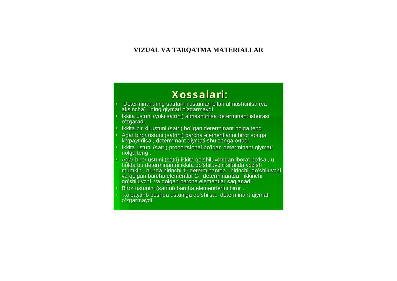 VIZUAL VA TARQATMA MATERIALLAR