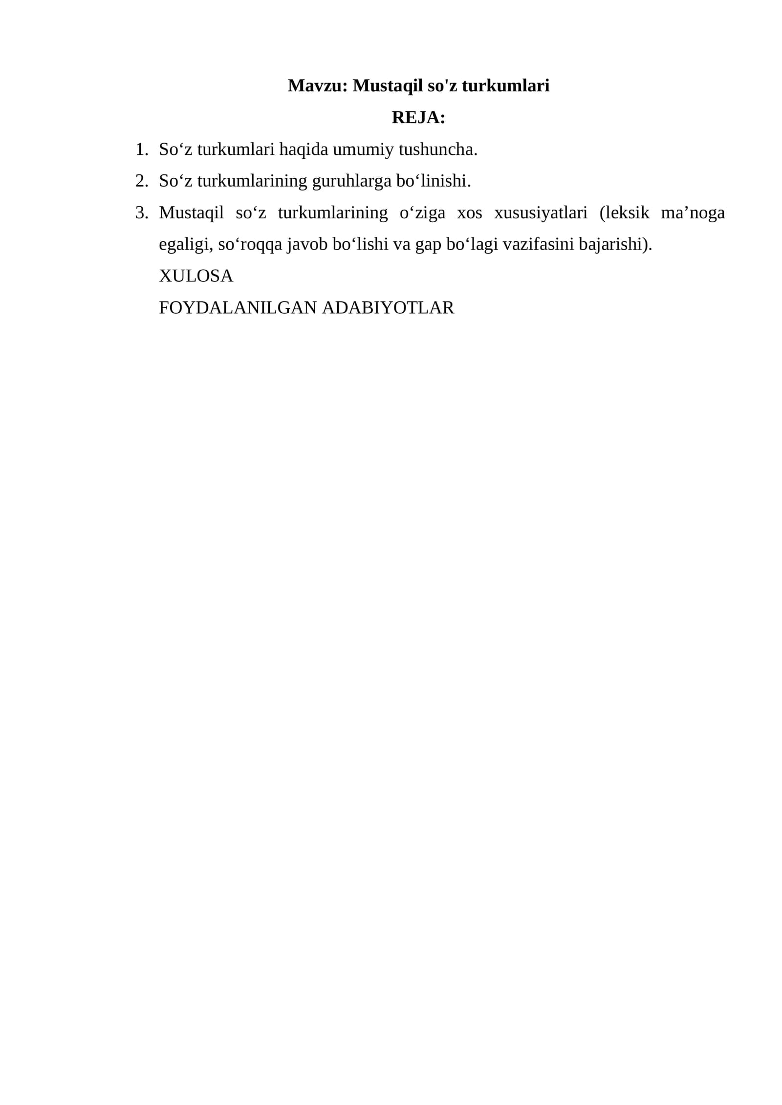 Mustaqil so'z turkumlari