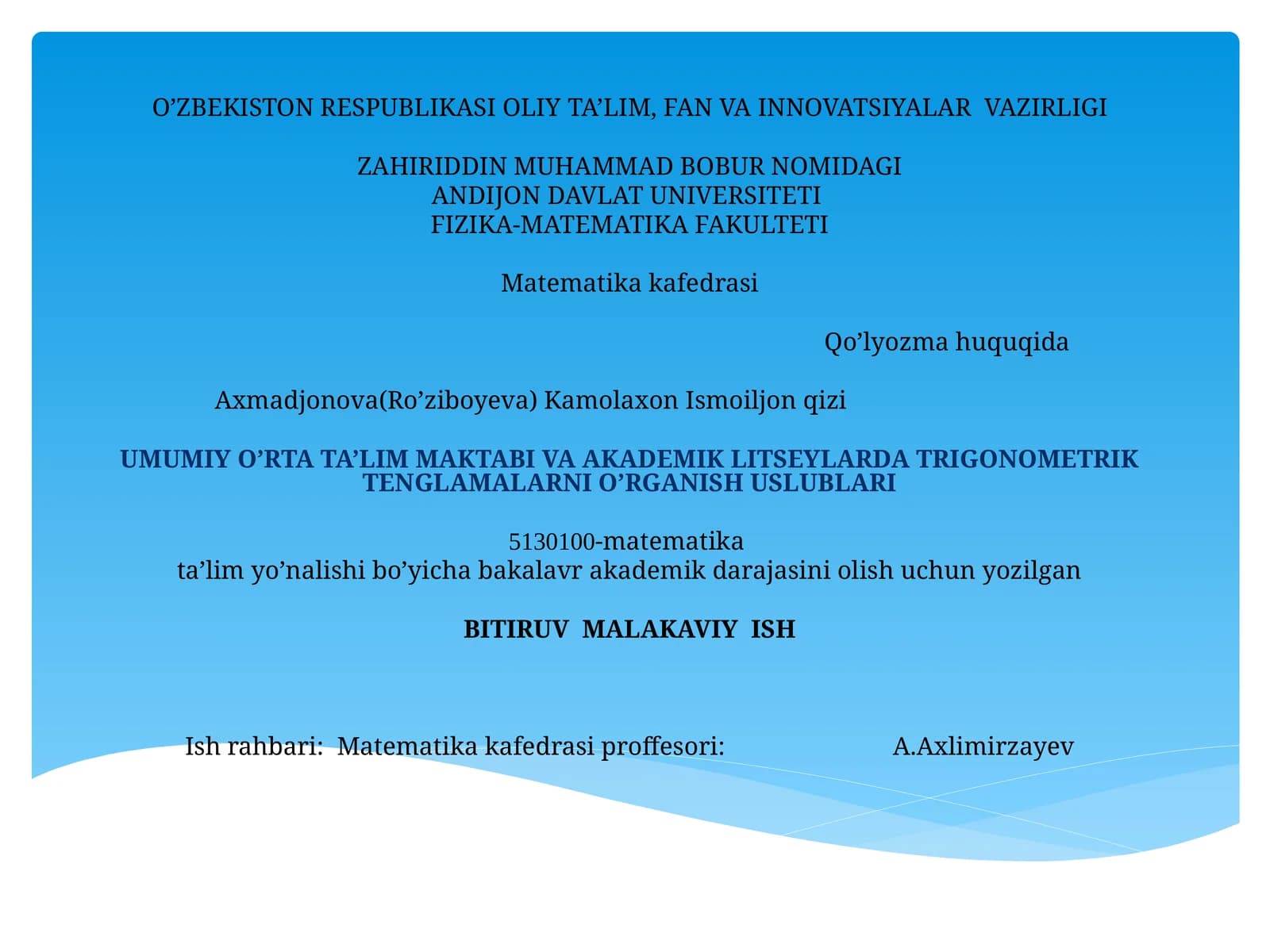 TRIGONOMETRIK TENGLAMALARNI O’RGANISH USLUBLARI