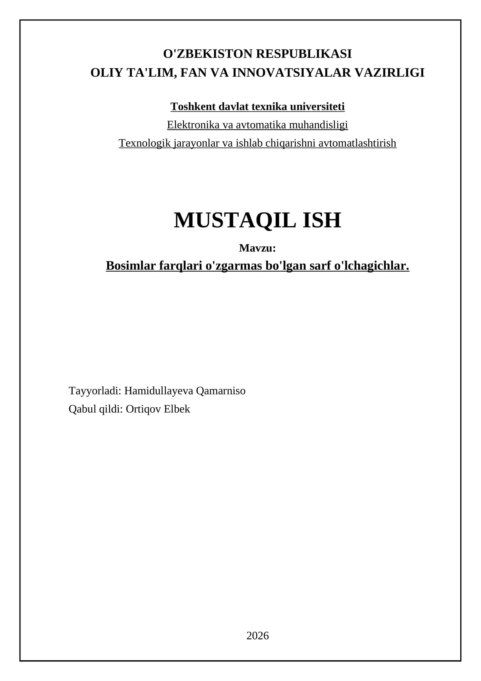 Bosimlar farqlari o'zgarmas bo'lgan sarf o'lchagichlar