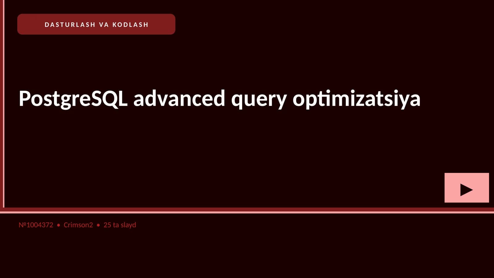 PostgreSQL advanced query optimizatsiya