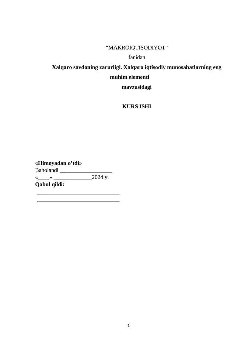 XALQARO SAVDONING ZARURLIGI