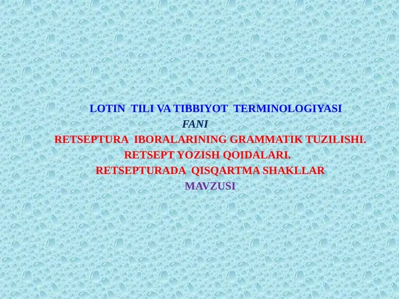 Retseptura Iboralarining Grammatik Tuzilishi