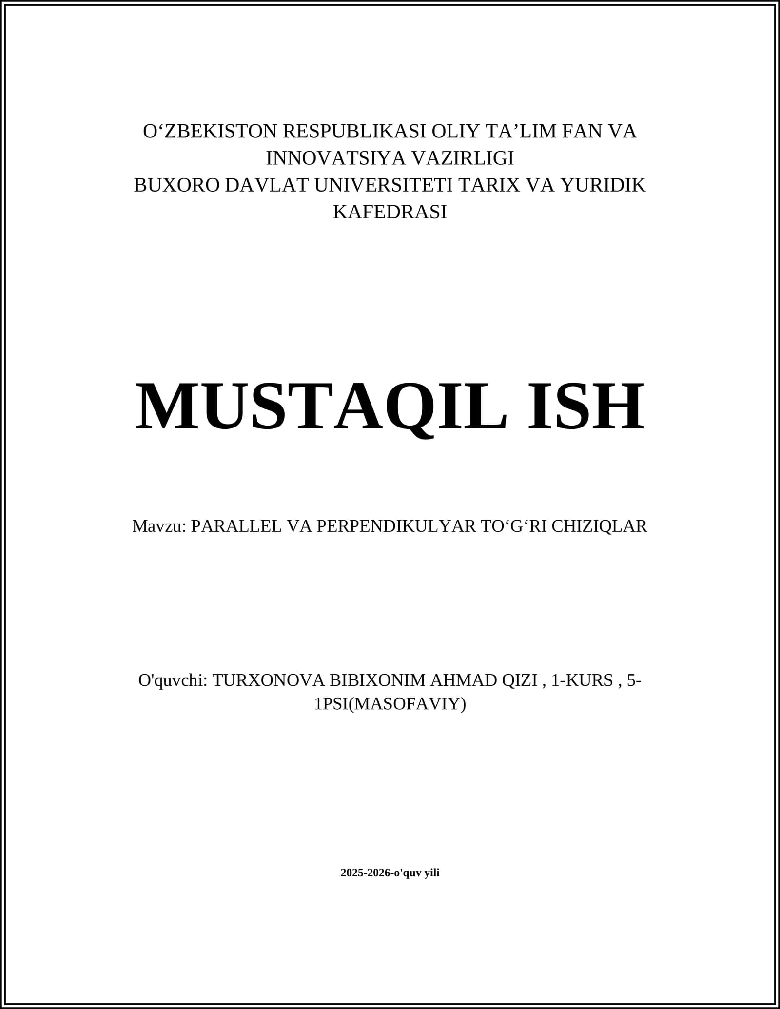 PARALLEL VA PERPENDIKULYAR TOʻGʻRI CHIZIQLAR