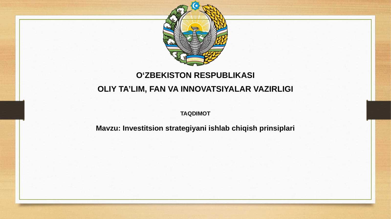 Investitsion strategiyani ishlab chiqish prinsiplari