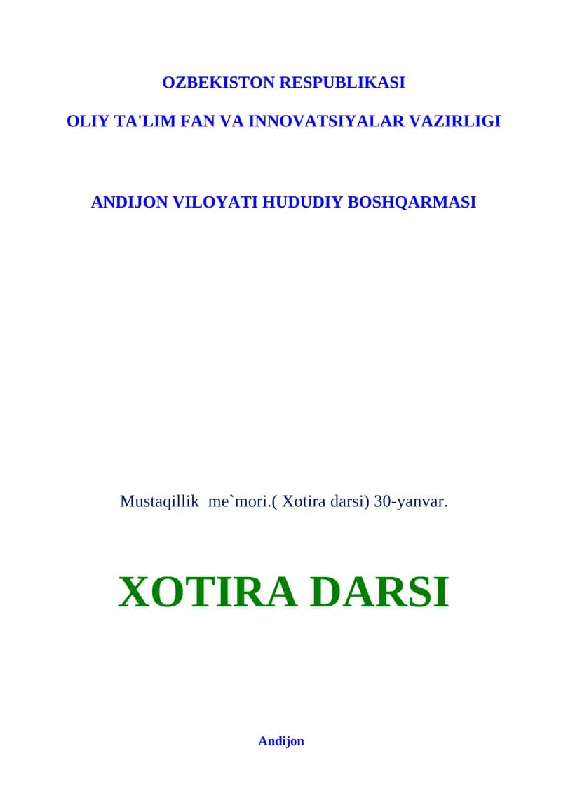 Mustaqillik me`mori.( Xotira darsi) 30-yanvar