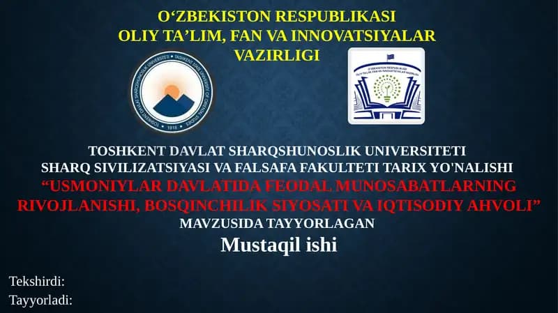 Usmoniylar davlatida feodal munosabatlarning rivojlanishi