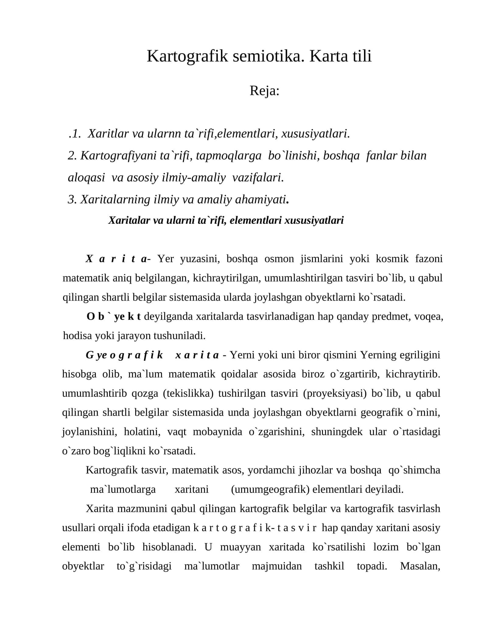 Kartografik semiotika. Karta tili