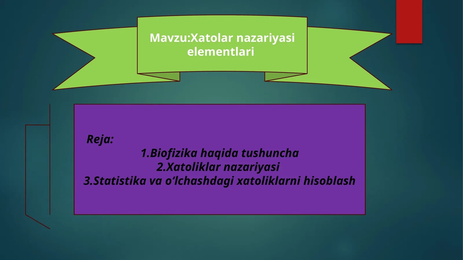 Xatolar nazariyasi elementlari