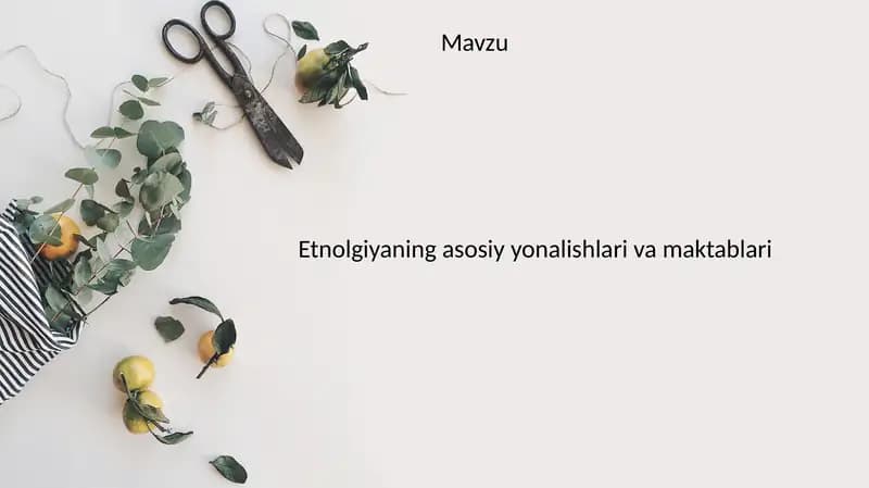 Etnolgiyaning asosiy yonalishlari va maktablari