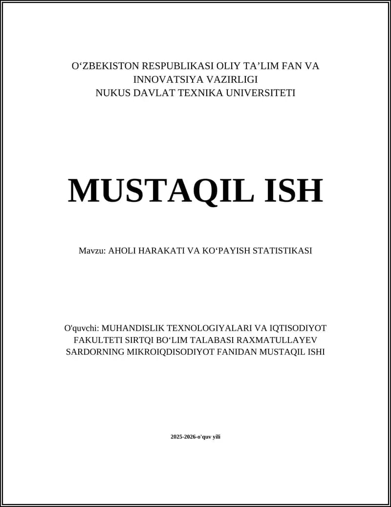 Aholi harakati va koʻpayish statistikasi