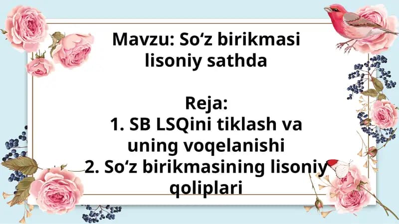 Soʻz birikmasi lisoniy sathda