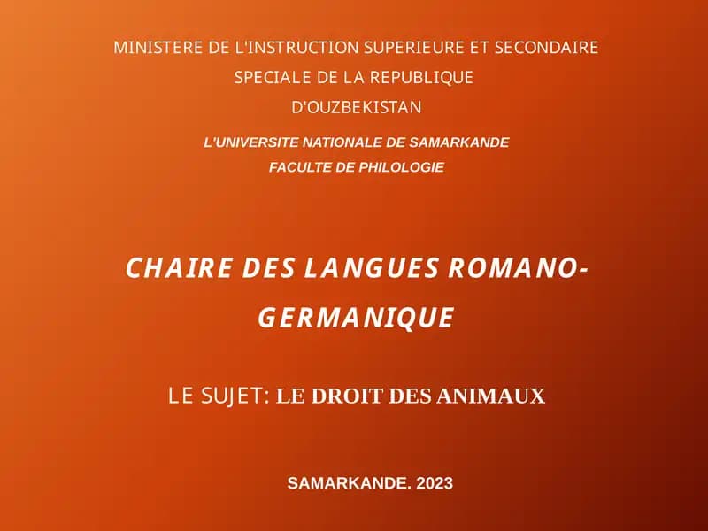 LE DROIT DES ANIMAUX