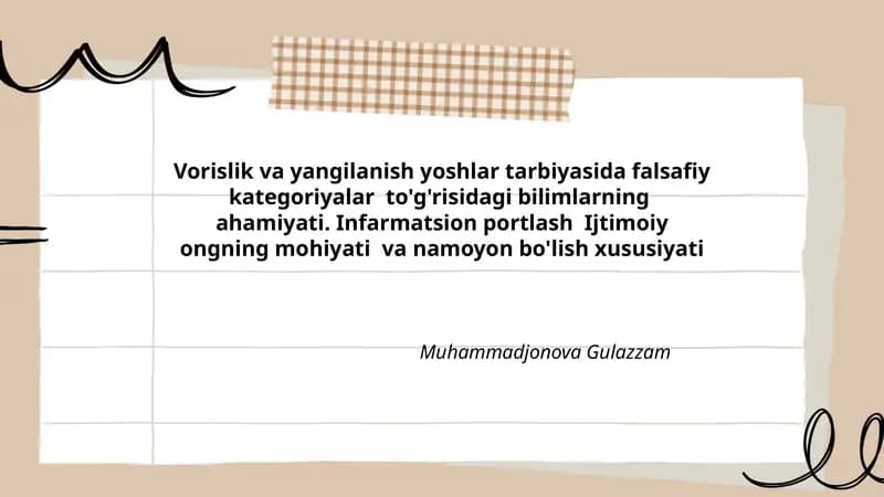 Vorislik va yangilanish yoshlar tarbiyasida falsafiy kategoriyalar