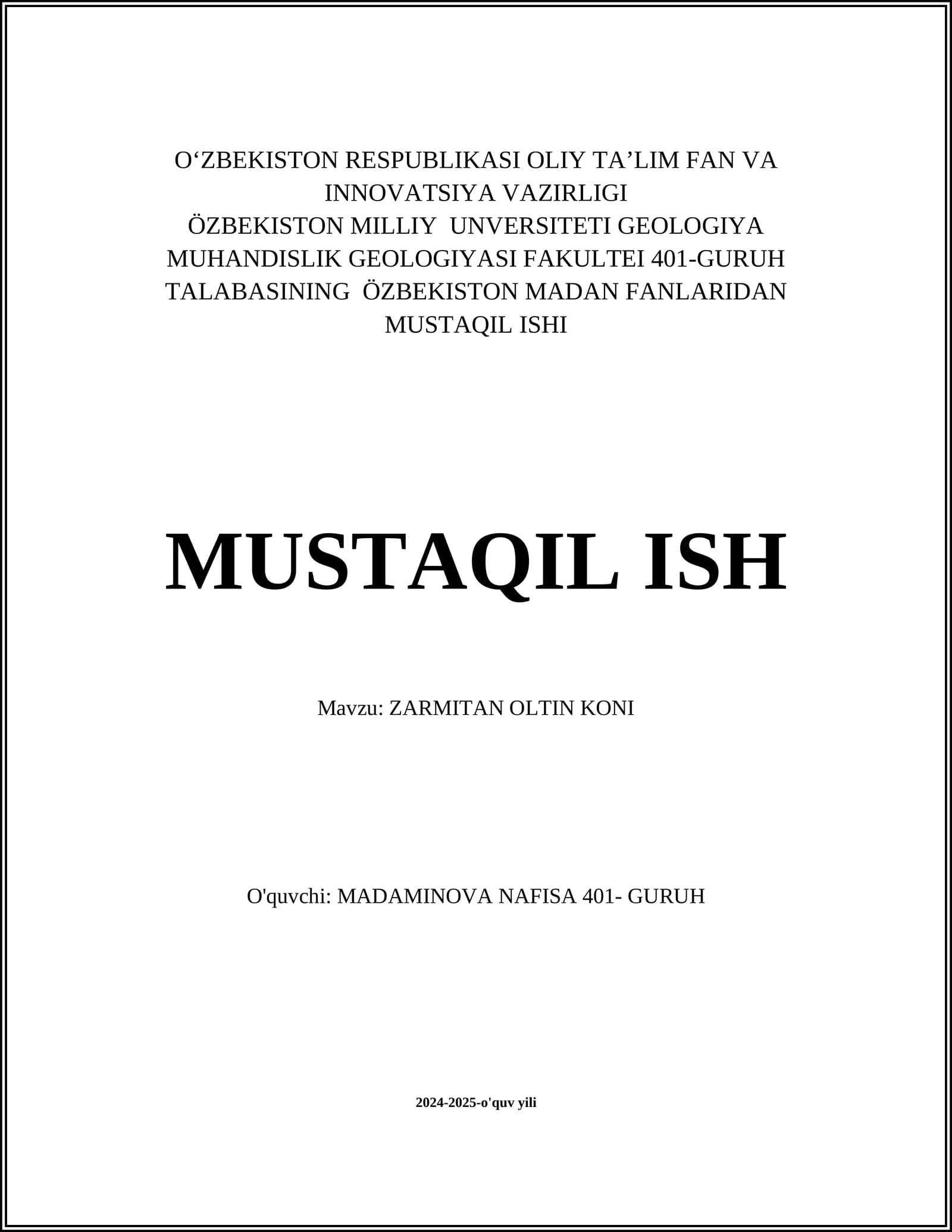 ZARMITAN OLTIN KONI