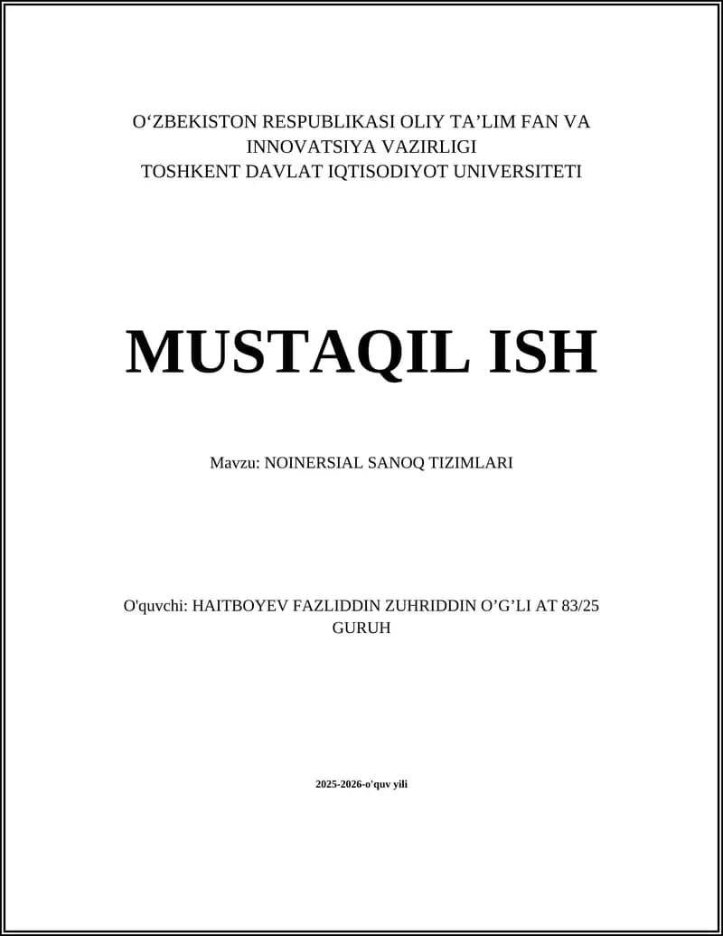NOINERSIAL SANOQ TIZIMLARI