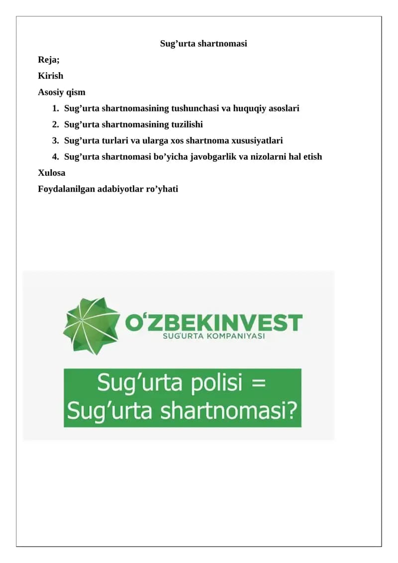 Sug’urta shartnomasi